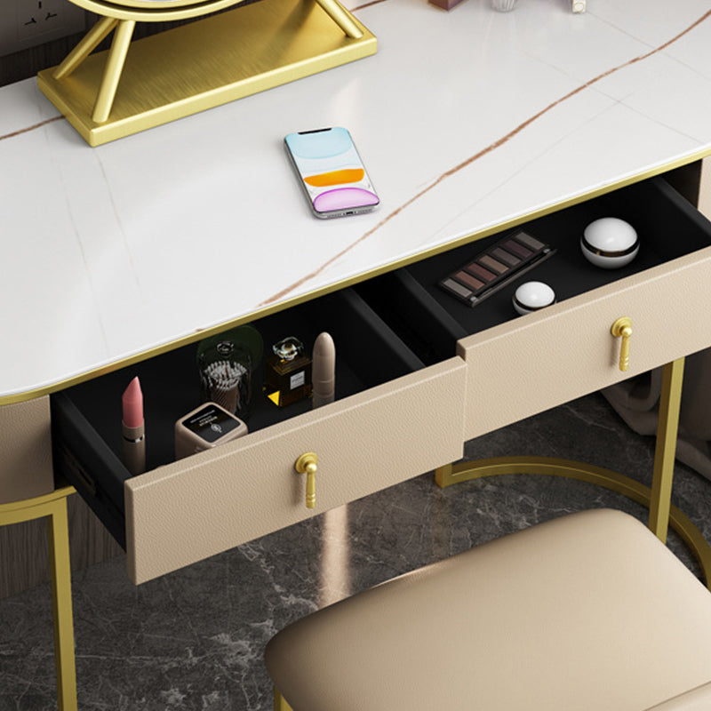 Wood and Metal Vanity Table Luxurious Makeup Desk with 2 Drawers