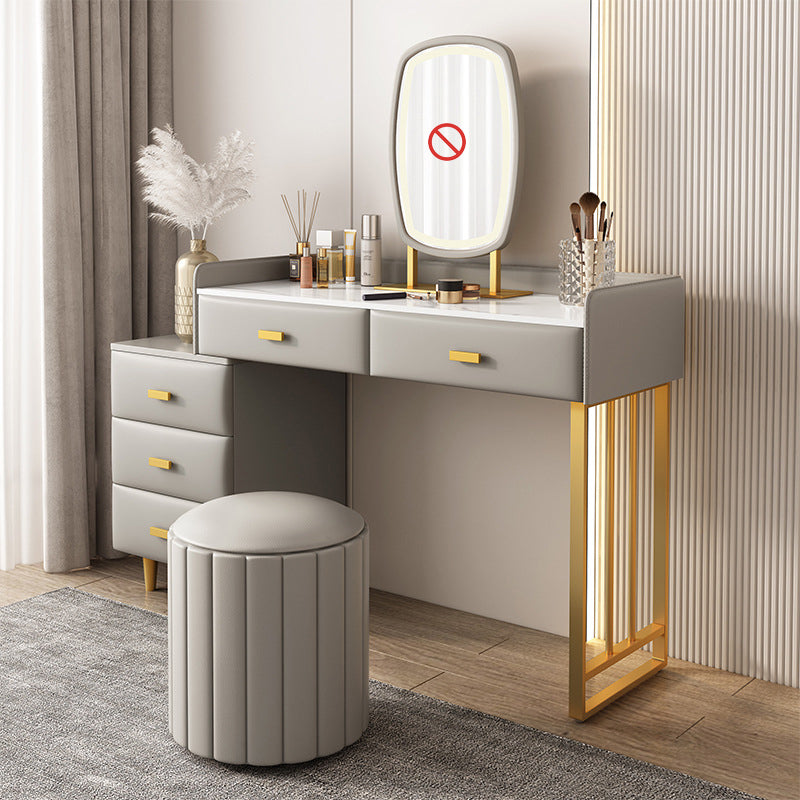 Luxurious Stone Top Vanity and Stool 5 Drawers Dressing Table