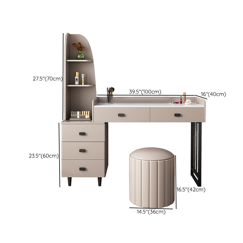 Contemporary Stone Top Vanity 5 Drawers Vanity Set with Stool