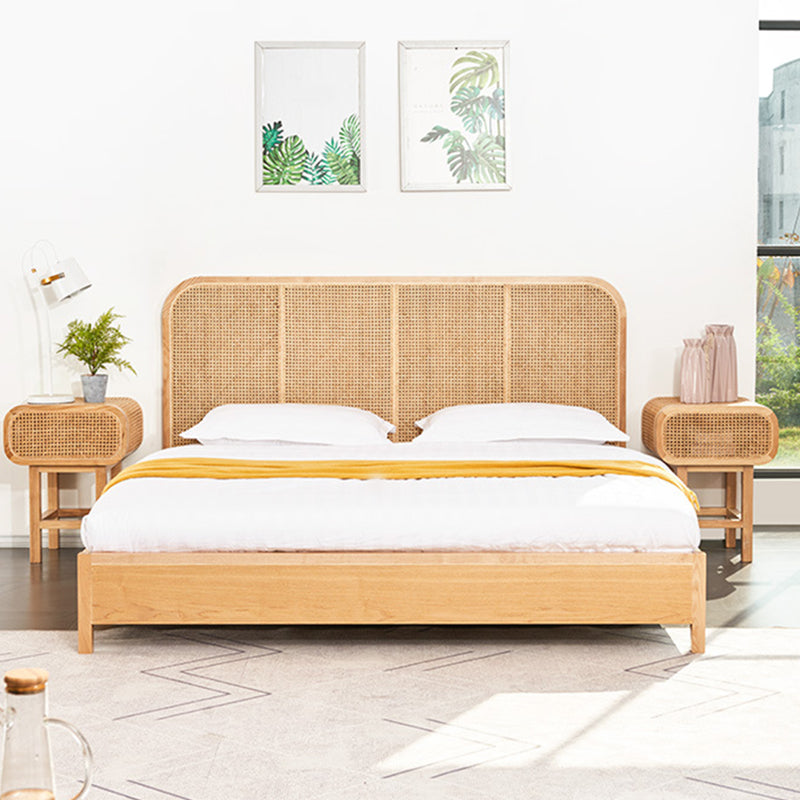 Tropical Solid Wood Panel Bed Rectangular Solid Color Standard Bed