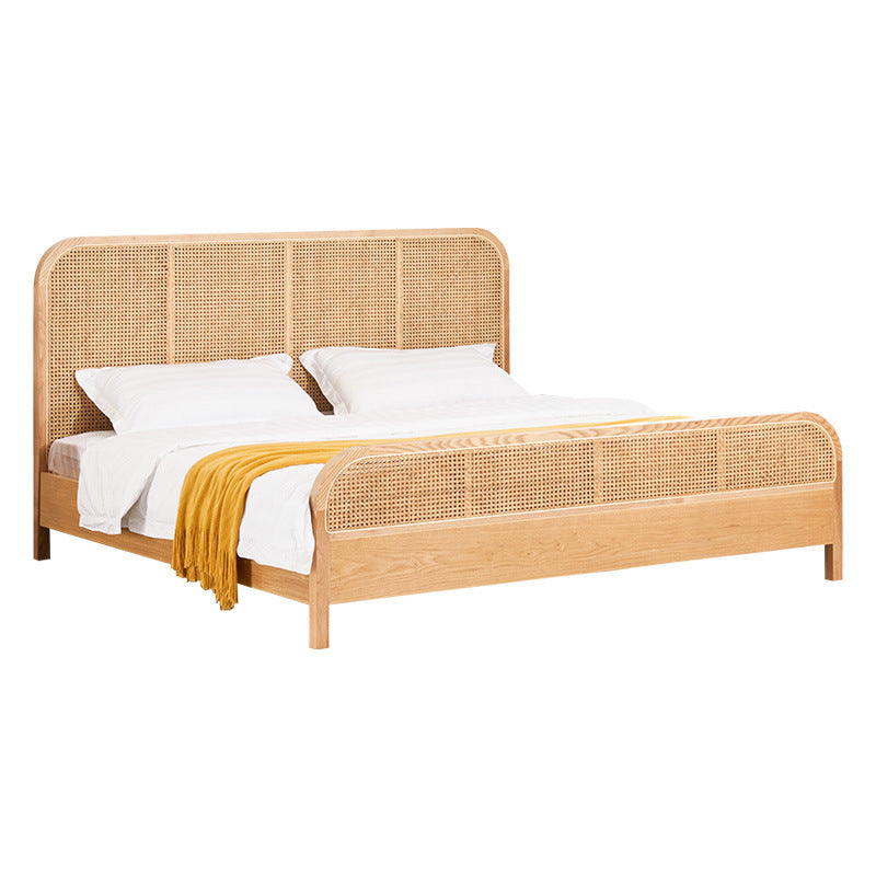 Tropical Solid Wood Panel Bed Rectangular Solid Color Standard Bed