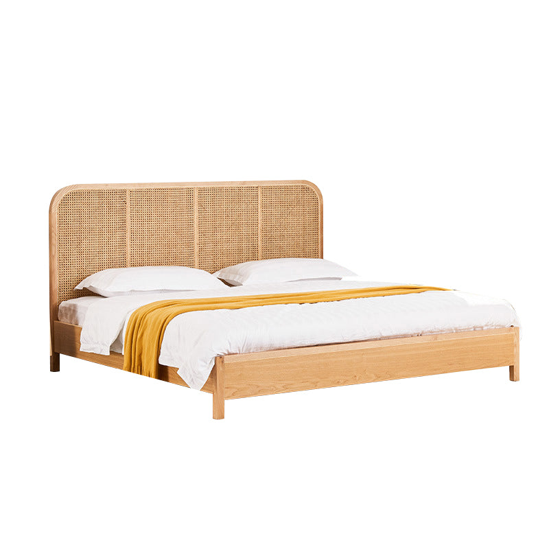 Tropical Solid Wood Panel Bed Rectangular Solid Color Standard Bed