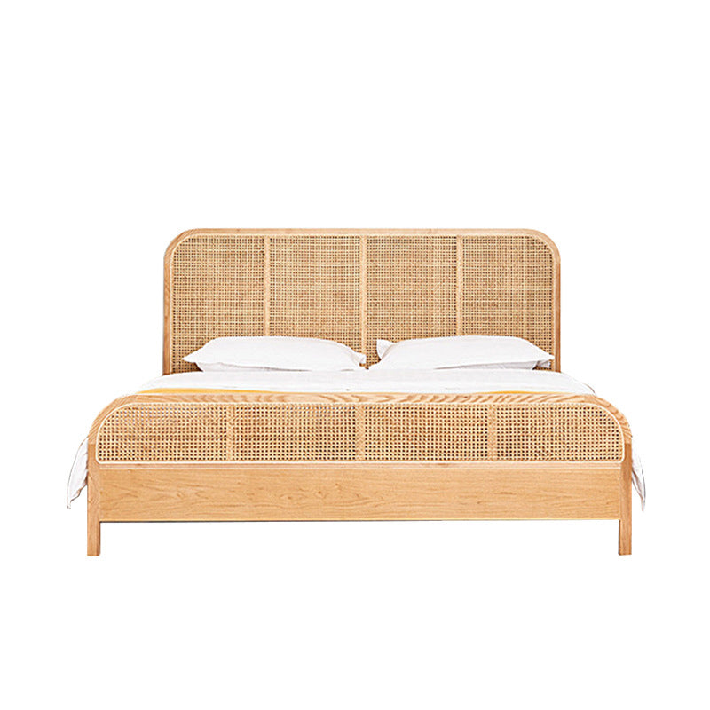 Tropical Solid Wood Panel Bed Rectangular Solid Color Standard Bed