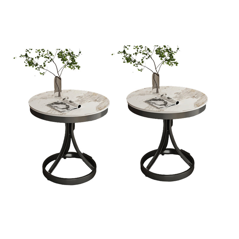 Contemporary 21.65" Tall Round Slate Top Side Table Pedestal End Table