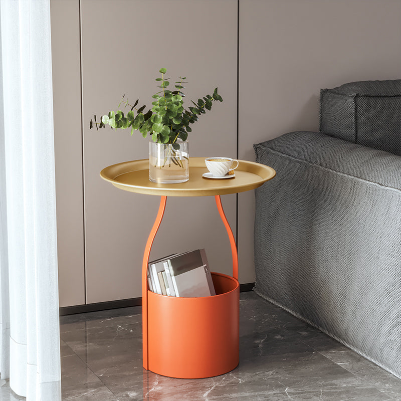 19.68" Tall Round Tray Top Side Table Iron Pedestal End Table with Storage
