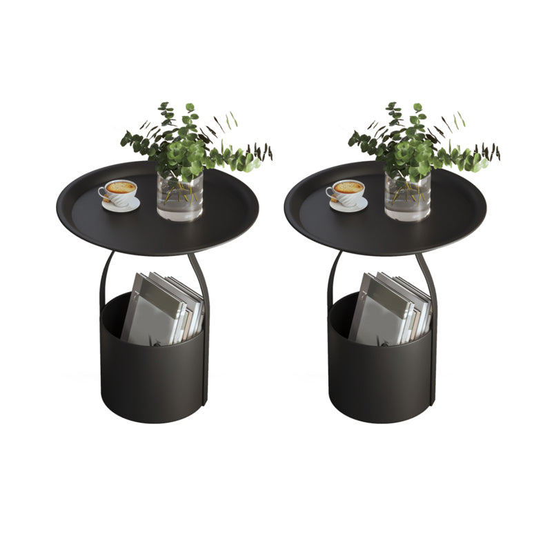 19.68" Tall Round Tray Top Side Table Iron Pedestal End Table with Storage