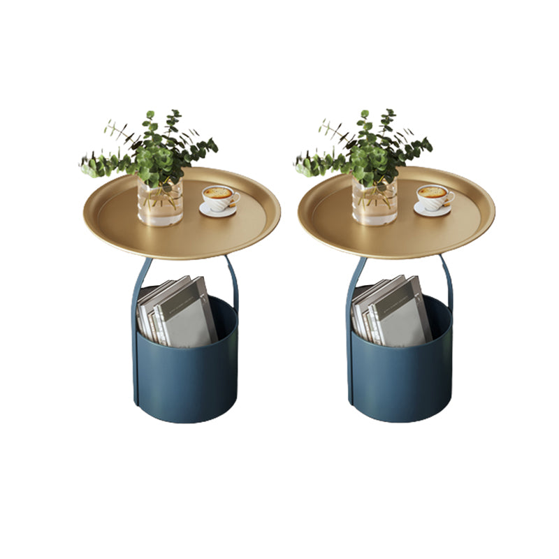 19.68" Tall Round Tray Top Side Table Iron Pedestal End Table with Storage