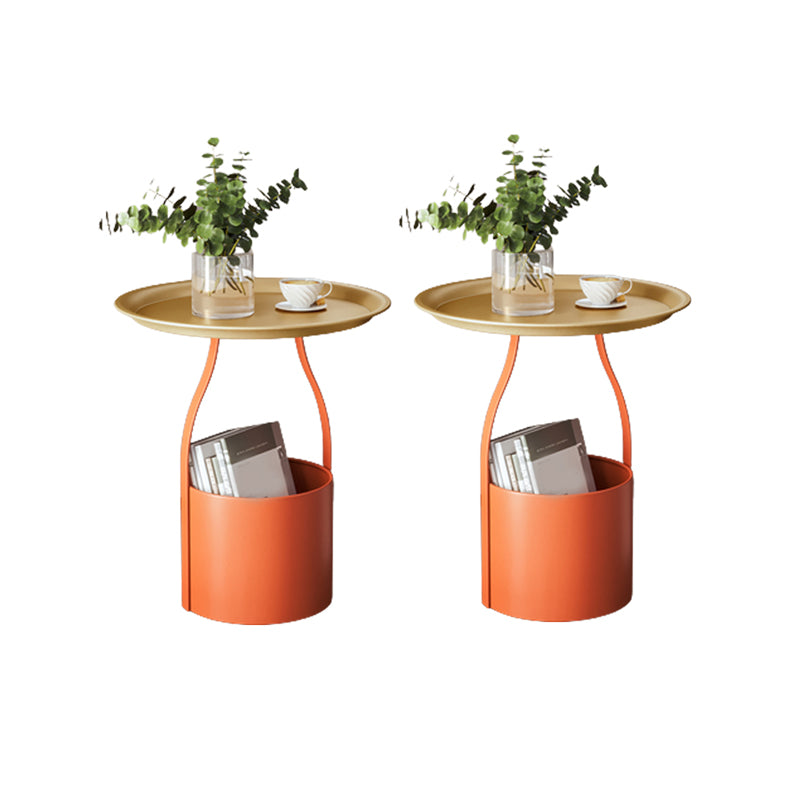19.68" Tall Round Tray Top Side Table Iron Pedestal End Table with Storage