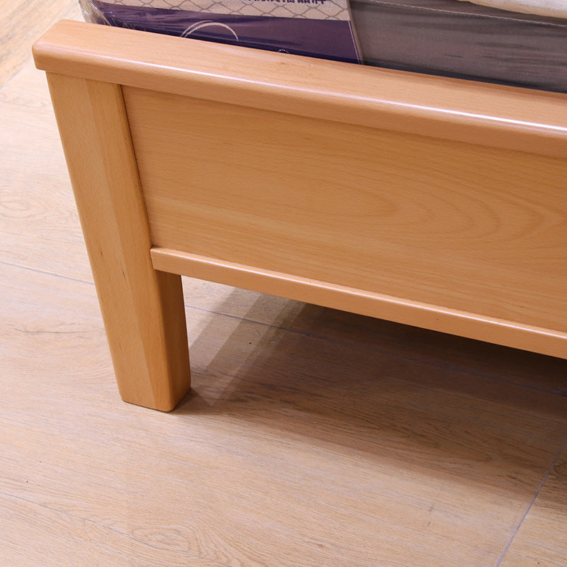 Natural Solid Wood Standard Bed Mid-Century Modern Rectangular Panel Bed