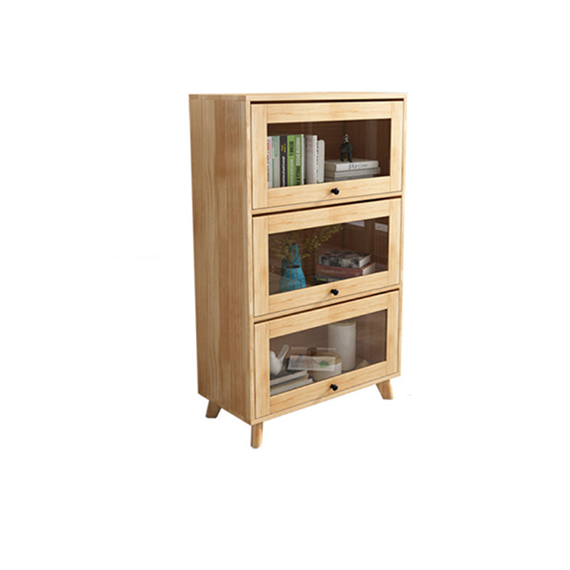 Natural Pine Wood 31.5" Wide Accent Cabinet with Glass Paned