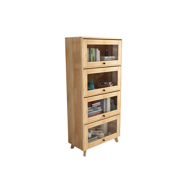 Natural Pine Wood 31.5" Wide Accent Cabinet with Glass Paned
