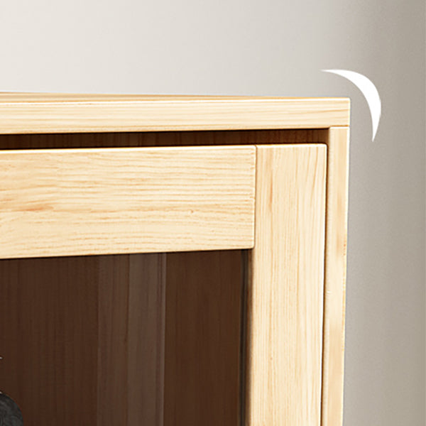 Natural Pine Wood 31.5" Wide Accent Cabinet with Glass Paned