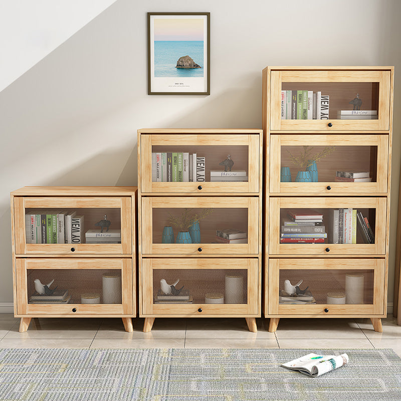 Natural Pine Wood 31.5" Wide Accent Cabinet with Glass Paned