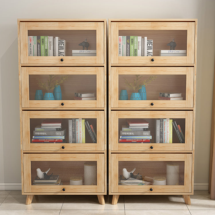 Natural Pine Wood 31.5" Wide Accent Cabinet with Glass Paned