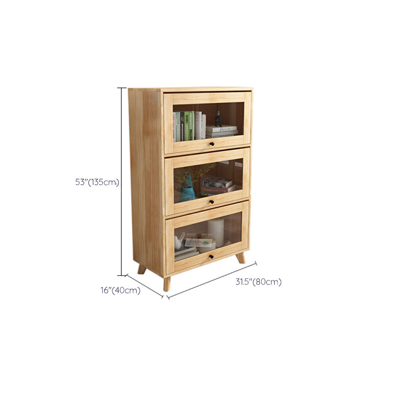 Natural Pine Wood 31.5" Wide Accent Cabinet with Glass Paned