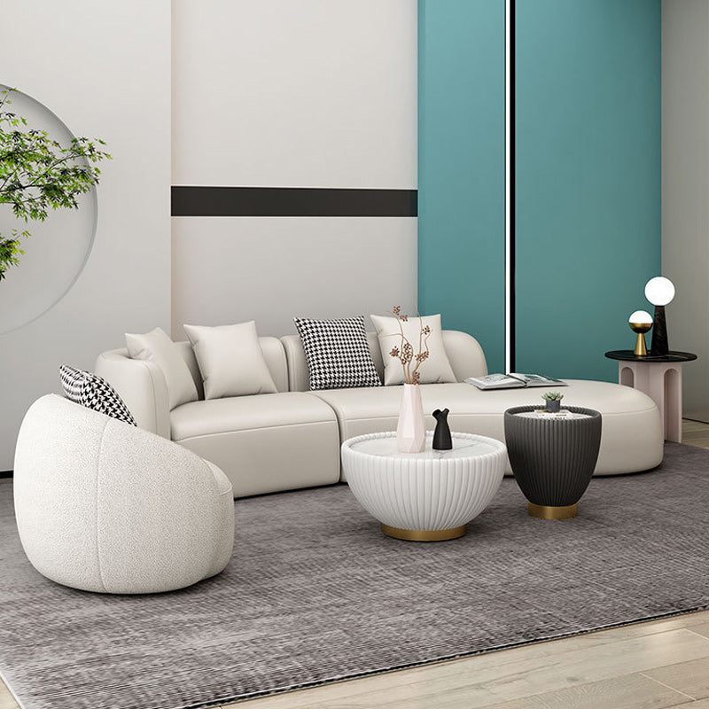 White Curved Seating Tight Back Tuxedo Arm Sofa for Living Room