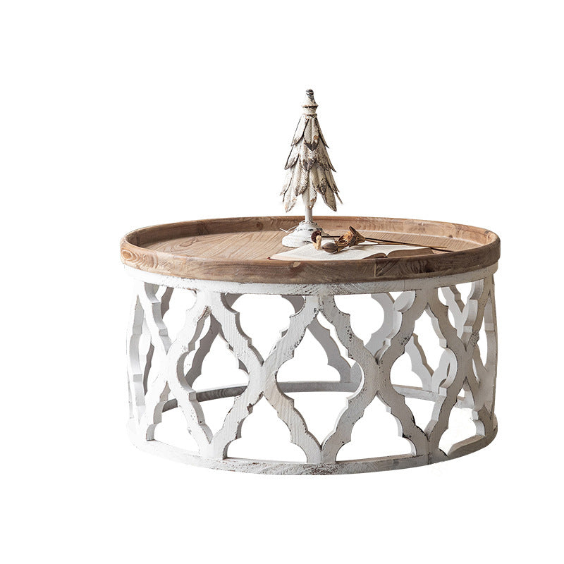 Rustic Solid Wood/Metal Round Distressed Living Room Accent Side Table