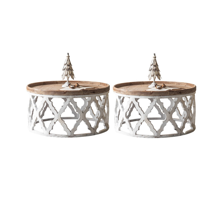 Rustic Solid Wood/Metal Round Distressed Living Room Accent Side Table