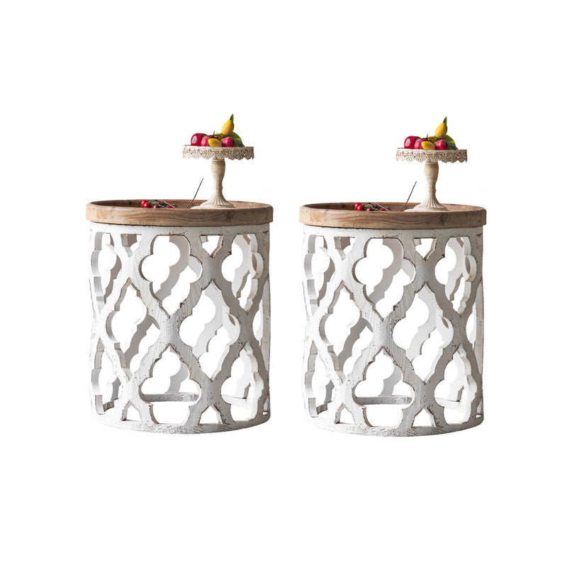 Rustic Solid Wood/Metal Round Distressed Living Room Accent Side Table
