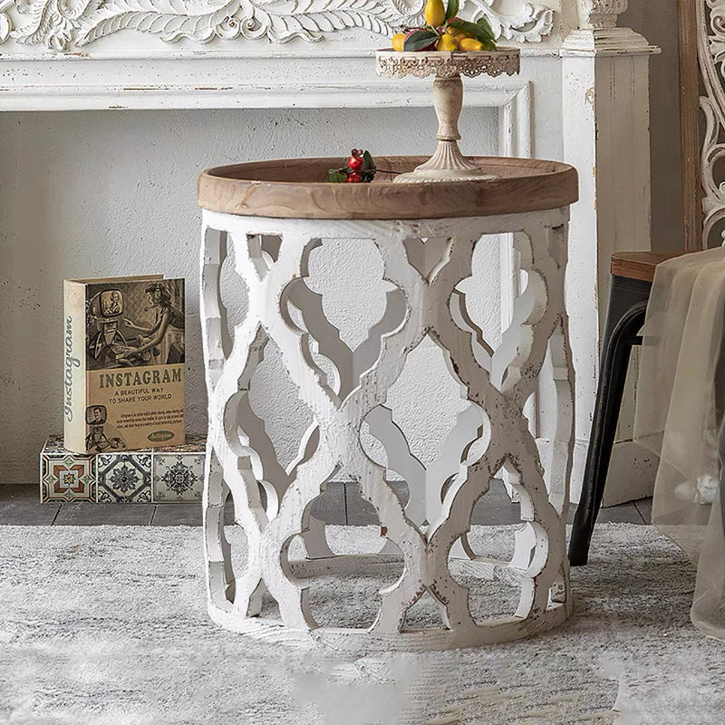 Rustic Solid Wood/Metal Round Distressed Living Room Accent Side Table