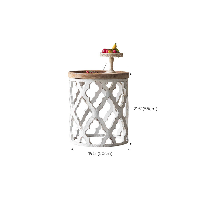 Rustic Solid Wood/Metal Round Distressed Living Room Accent Side Table