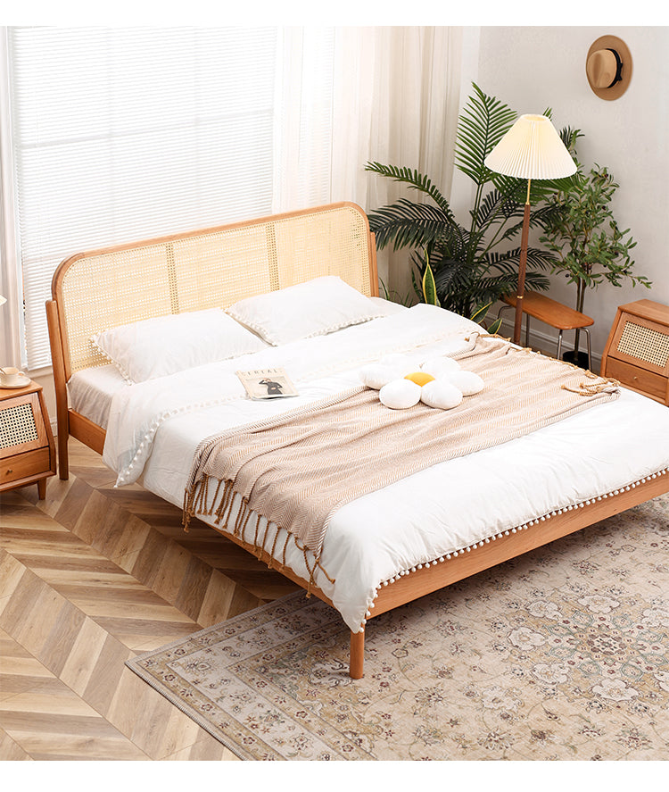 Tropical Standard Bed Cherry Solid Color Bed Frame With Custom Gold Legs