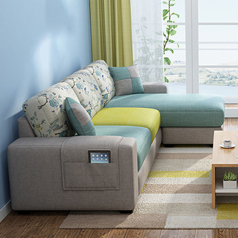 Scandinavian Fabric Sectional Sofa Square Arm Sectional with Storage