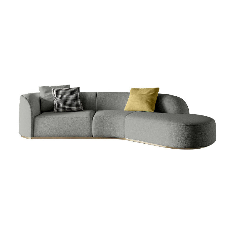 Scandinavian Curved Sectional Sofa Sloped Arm Sofa & Chaise with 3 Pillows