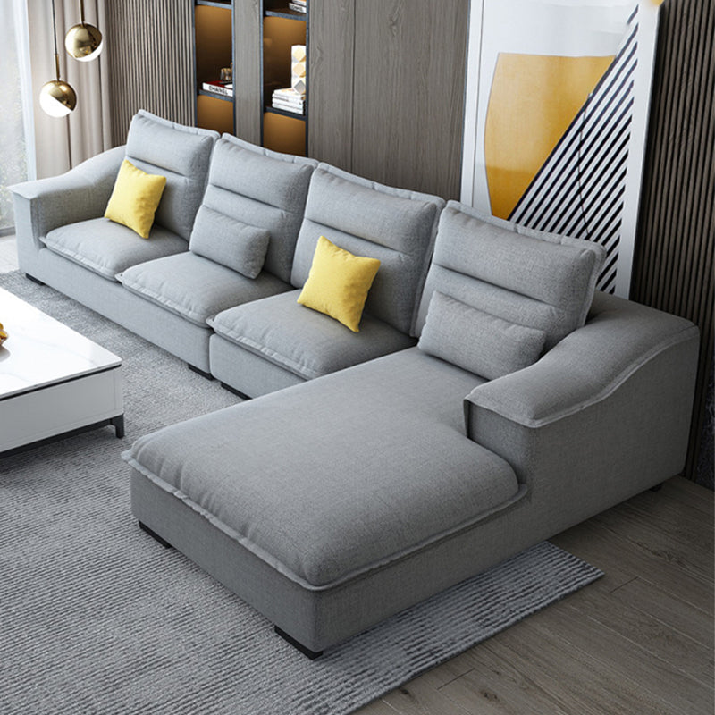 Modern Pillow Back Sectional Sofa Linen Sloped Arm Sectional