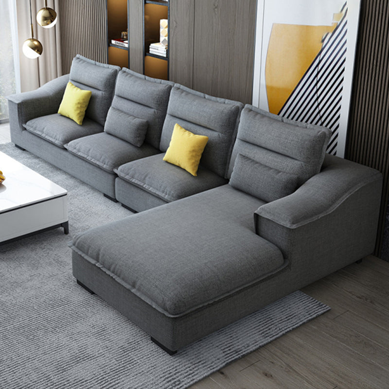 Modern Pillow Back Sectional Sofa Linen Sloped Arm Sectional