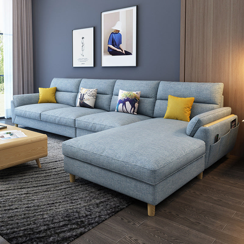 Flared Arm Linen Sectional Sofa Scandinavian Sectional with Wood Legs