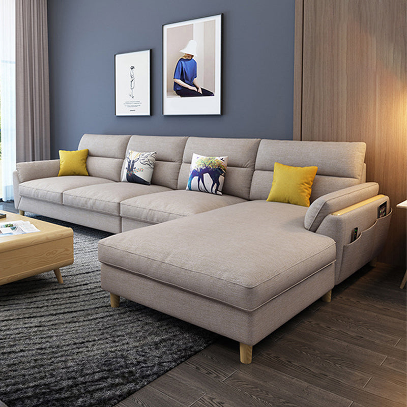 Flared Arm Linen Sectional Sofa Scandinavian Sectional with Wood Legs