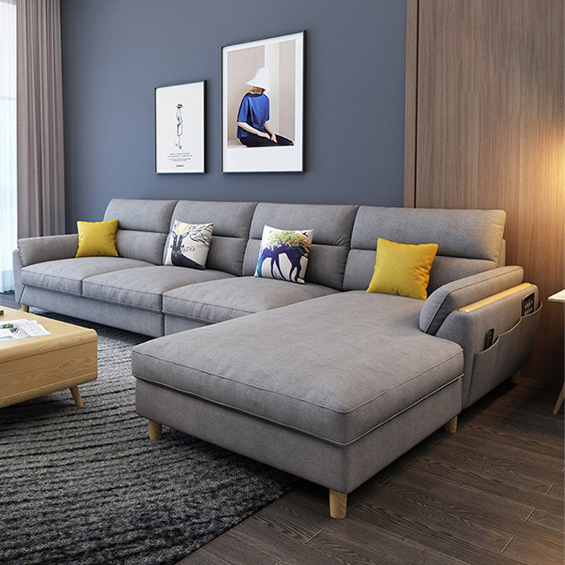 Flared Arm Linen Sectional Sofa Scandinavian Sectional with Wood Legs