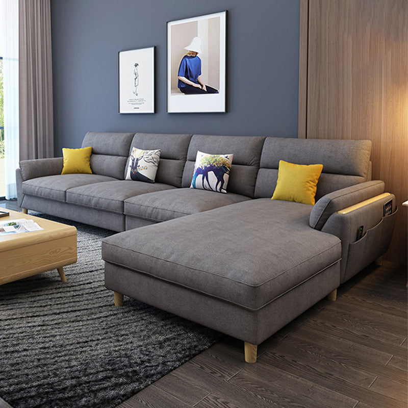 Flared Arm Linen Sectional Sofa Scandinavian Sectional with Wood Legs