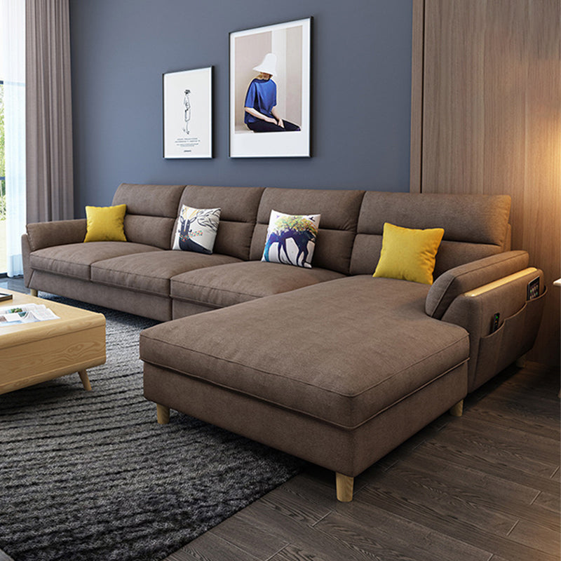 Flared Arm Linen Sectional Sofa Scandinavian Sectional with Wood Legs