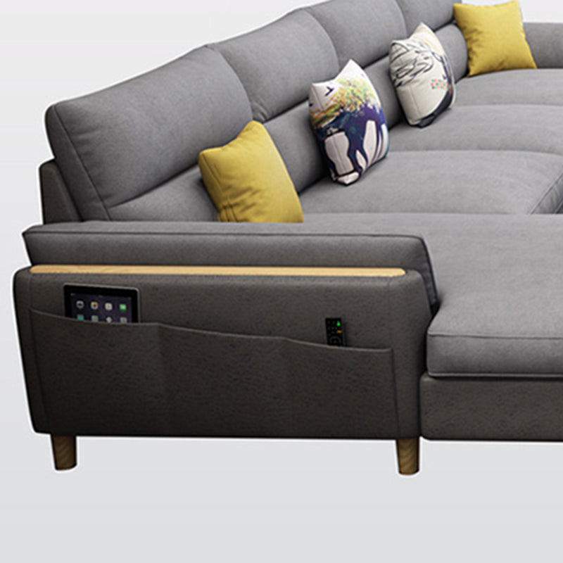 Flared Arm Linen Sectional Sofa Scandinavian Sectional with Wood Legs