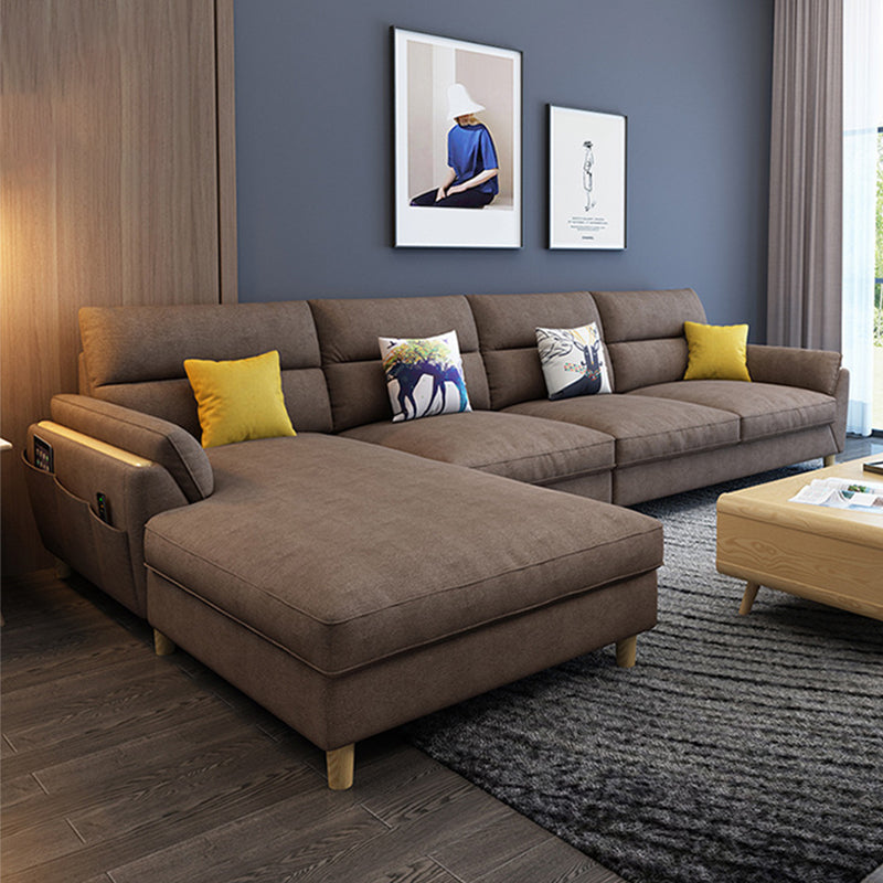 Flared Arm Linen Sectional Sofa Scandinavian Sectional with Wood Legs