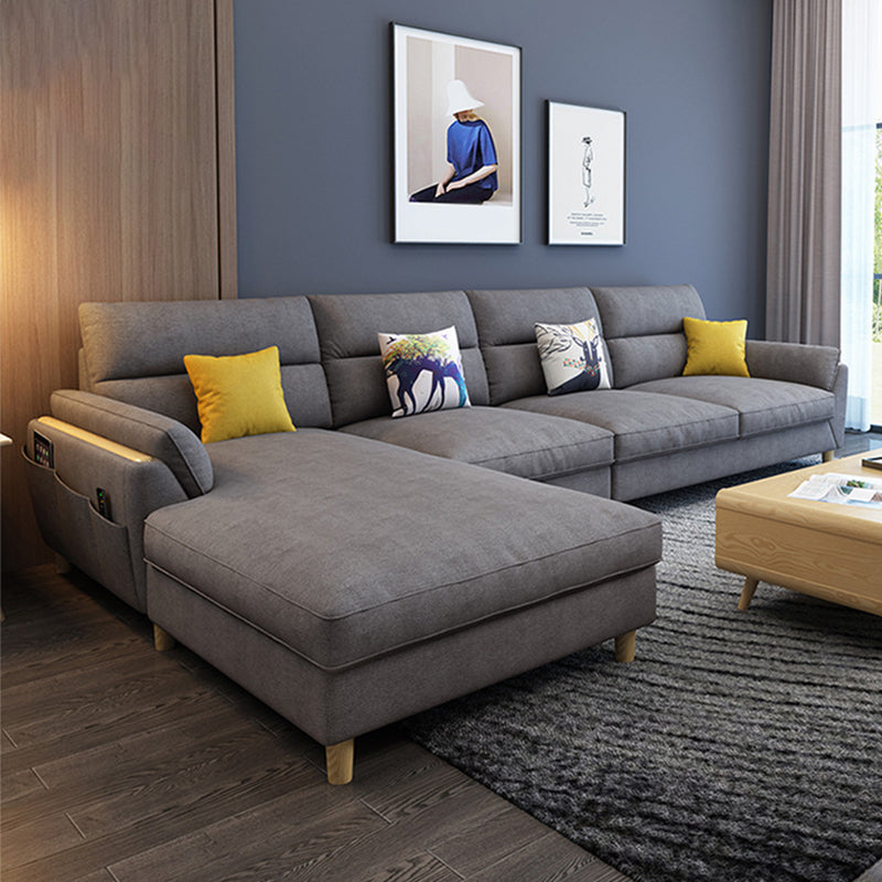 Flared Arm Linen Sectional Sofa Scandinavian Sectional with Wood Legs