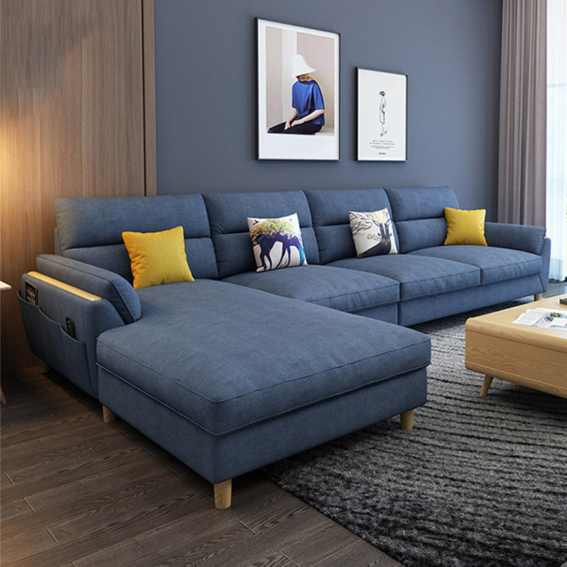 Flared Arm Linen Sectional Sofa Scandinavian Sectional with Wood Legs