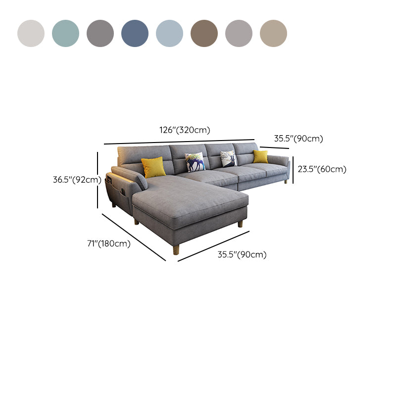 Flared Arm Linen Sectional Sofa Scandinavian Sectional with Wood Legs