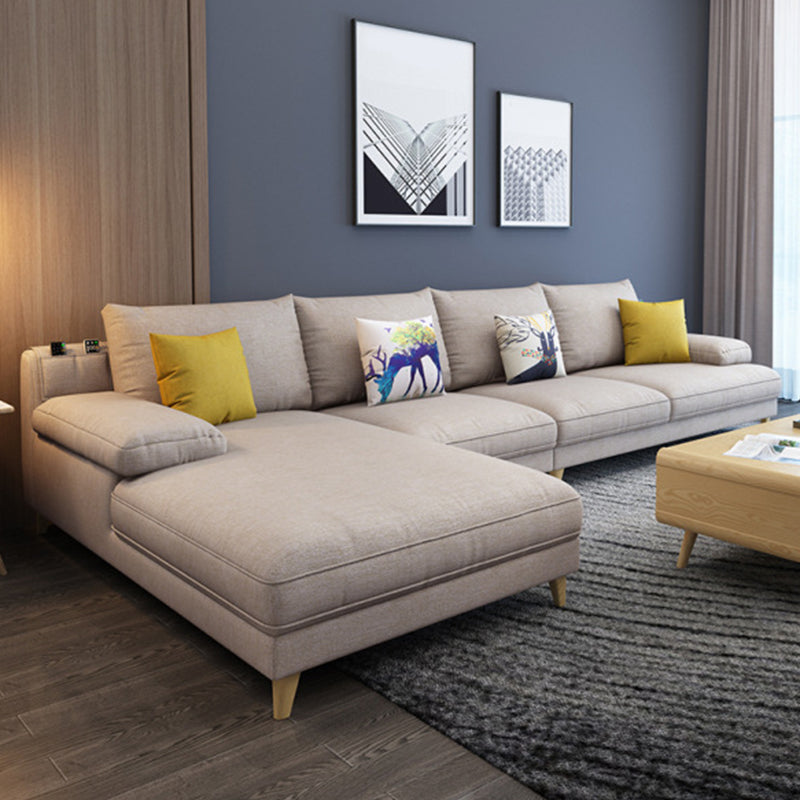 4-seater L-shape Sectional Fabric Pillow Top Arm Sectional with Pillows