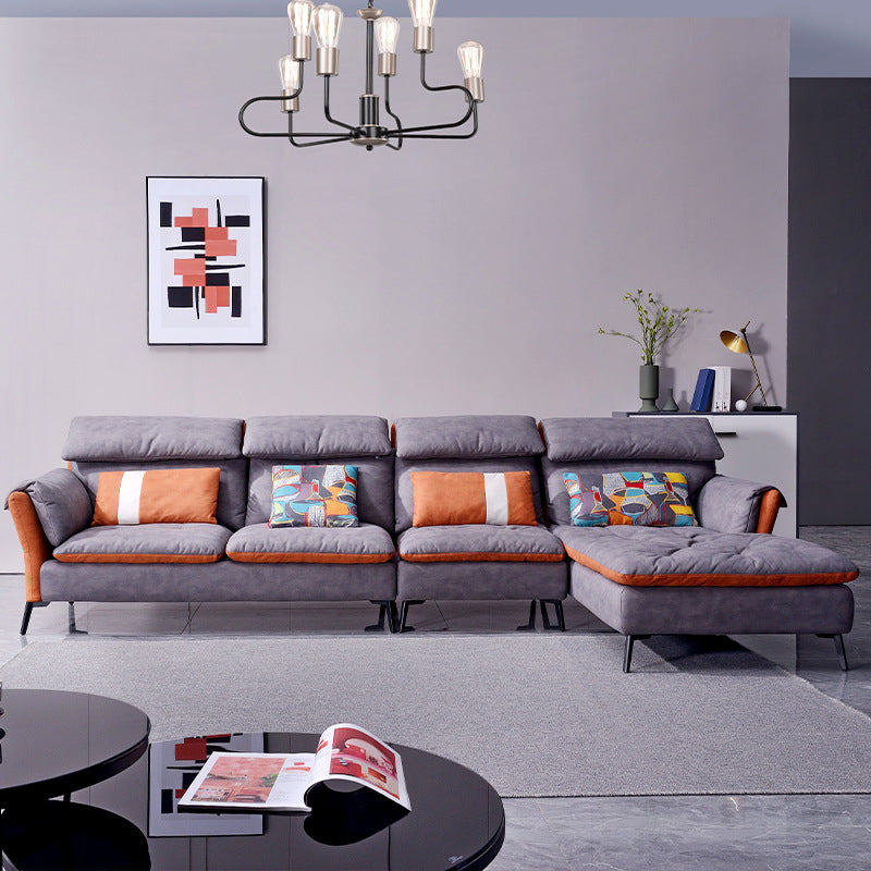 Faux Leather Sectional Sofa with Chaise Flared Arm 4-seater Sofa