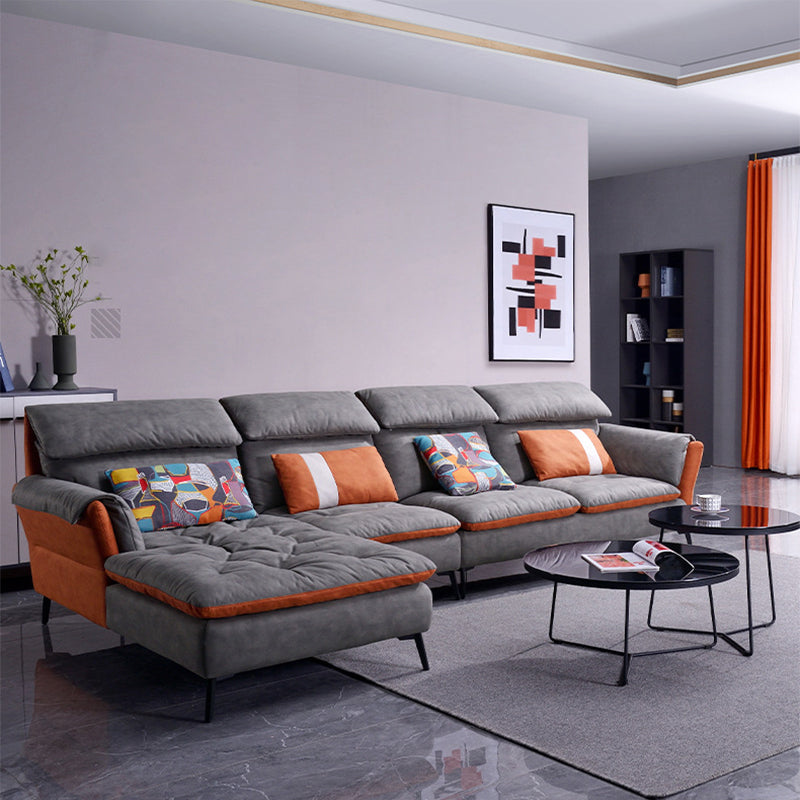 Faux Leather Sectional Sofa with Chaise Flared Arm 4-seater Sofa