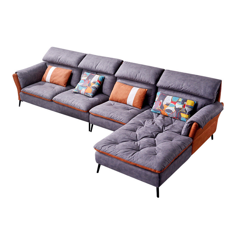 Faux Leather Sectional Sofa with Chaise Flared Arm 4-seater Sofa