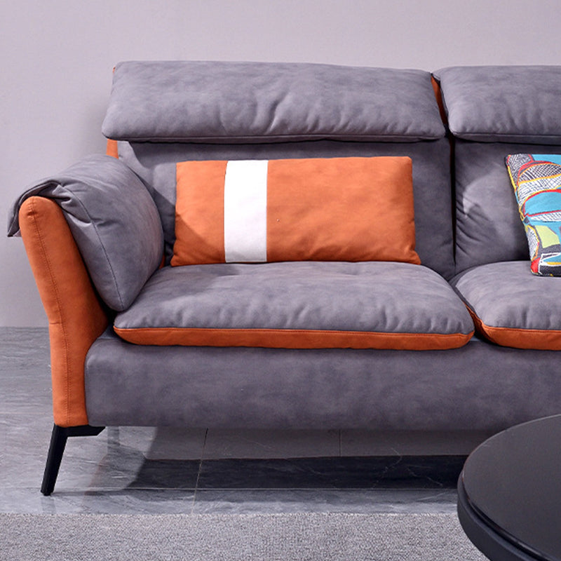 Faux Leather Sectional Sofa with Chaise Flared Arm 4-seater Sofa