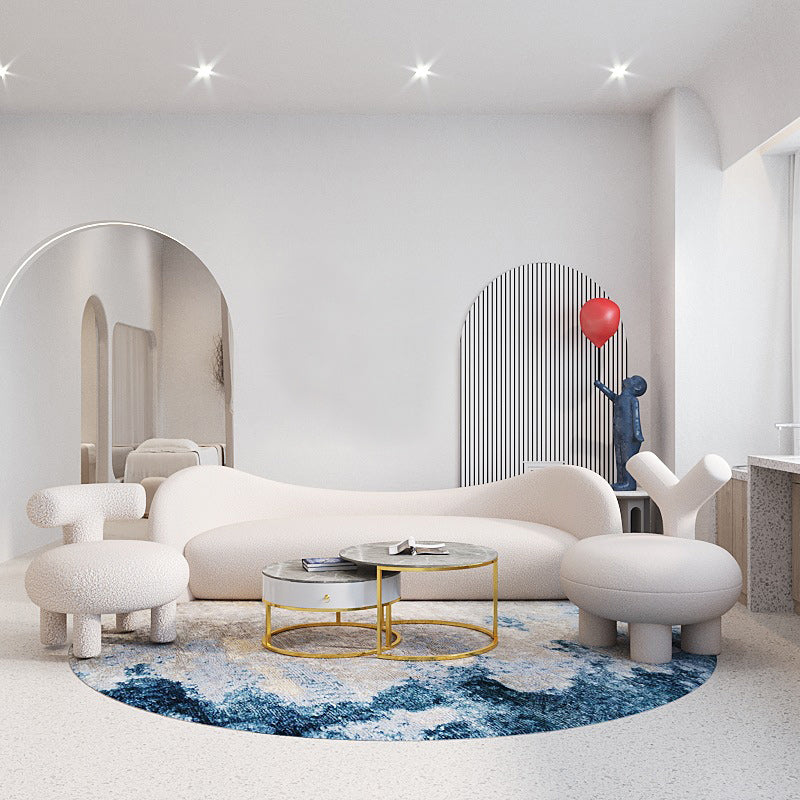 Contemporary White Wool Sofa with Recessed Arm for Apartment