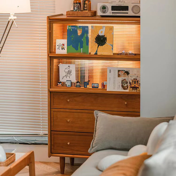 3 - Drawer & 2- Door Chest Solid Wood Glass Paned Accent Cabinet - 49.6" Tall