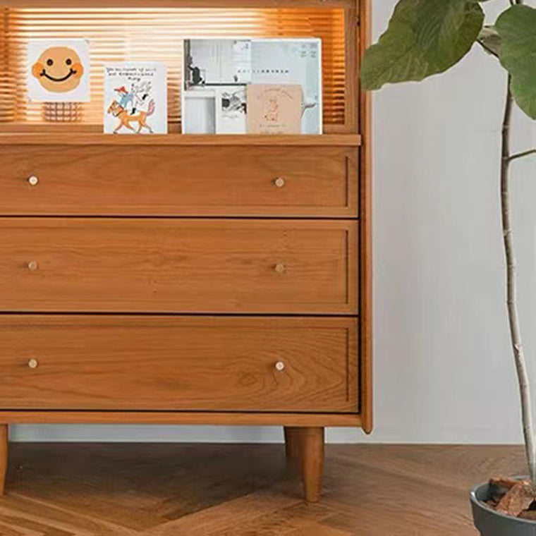 3 - Drawer & 2- Door Chest Solid Wood Glass Paned Accent Cabinet - 49.6" Tall