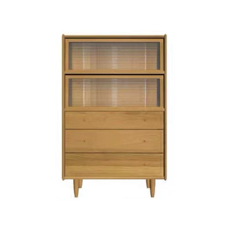 3 - Drawer & 2- Door Chest Solid Wood Glass Paned Accent Cabinet - 49.6" Tall