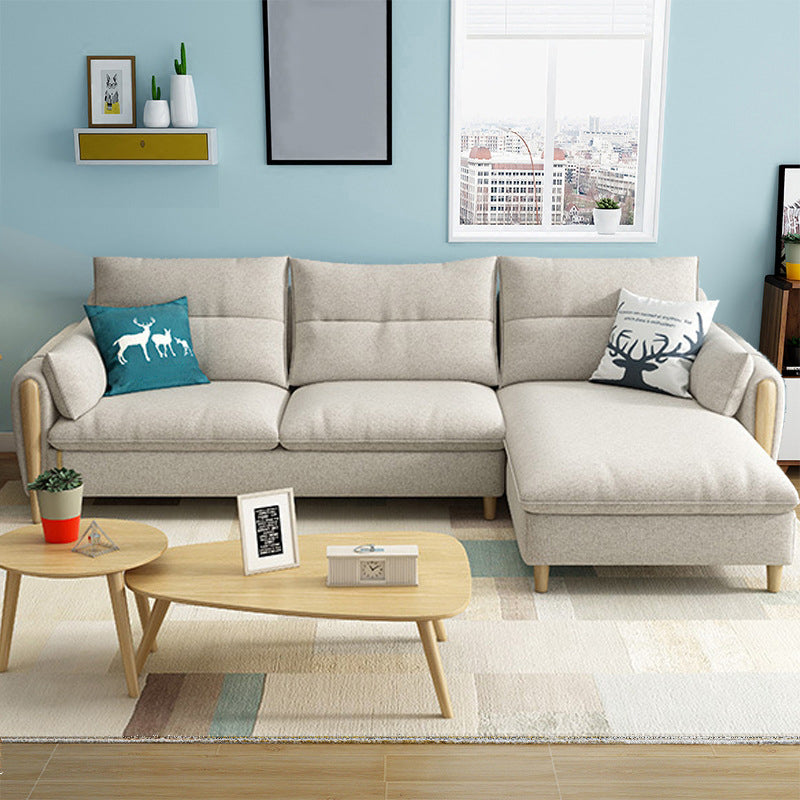 Round Arm Sectional with Wood Accents Slipcovered Fabric 3-seat Sectional